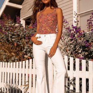 Lulu’s Mauve Floral Mesh Square Neck Bodysuit
